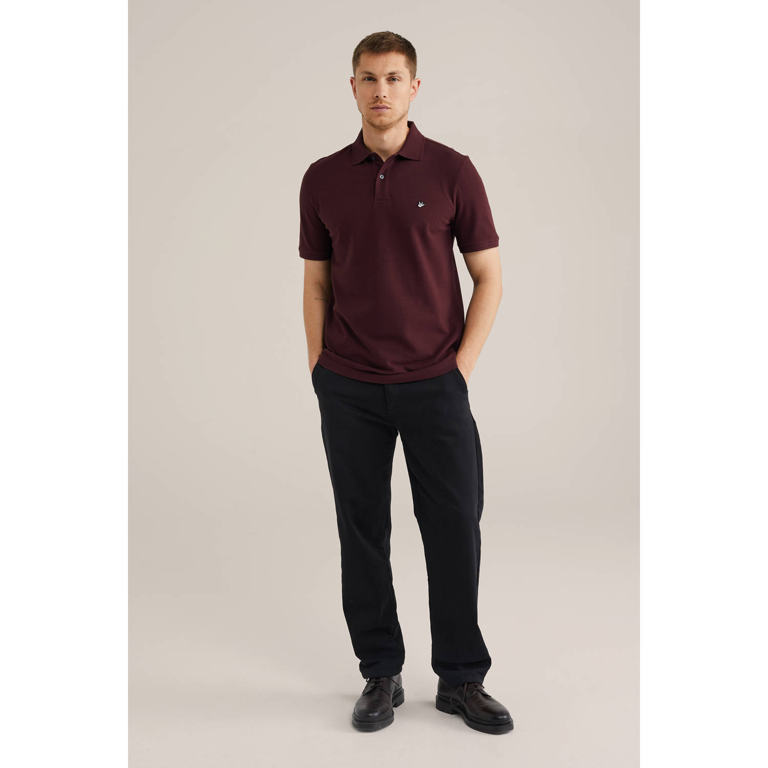 WE Fashion slim polo met textuur donkerrood