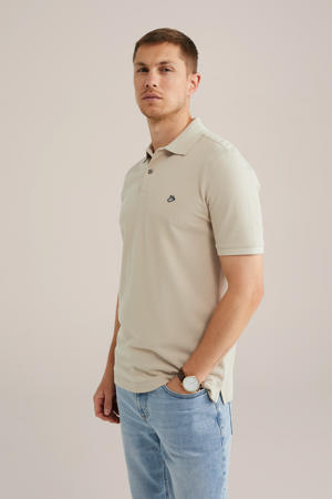 slim polo met textuur beige