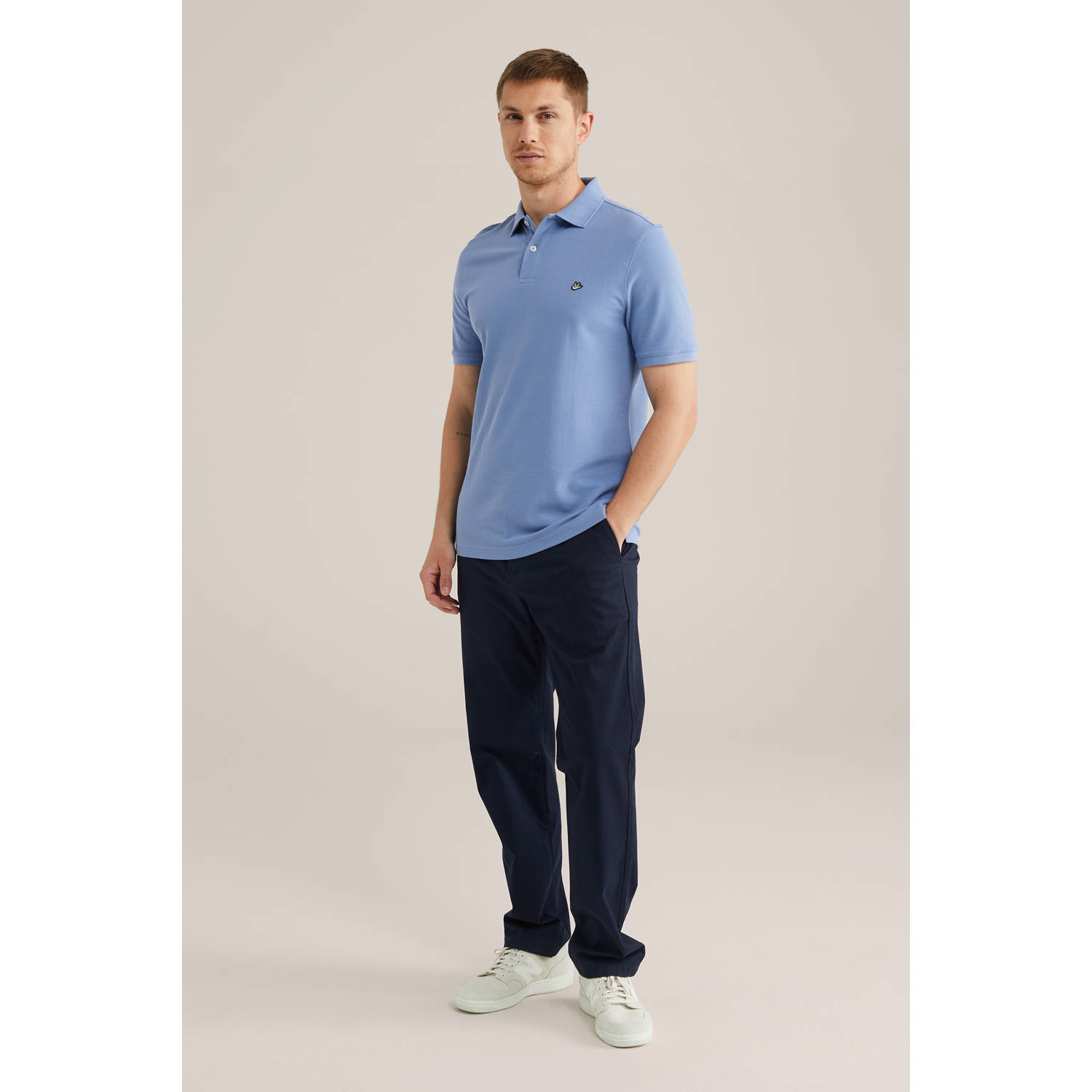 WE Fashion slim polo met textuur lavendel