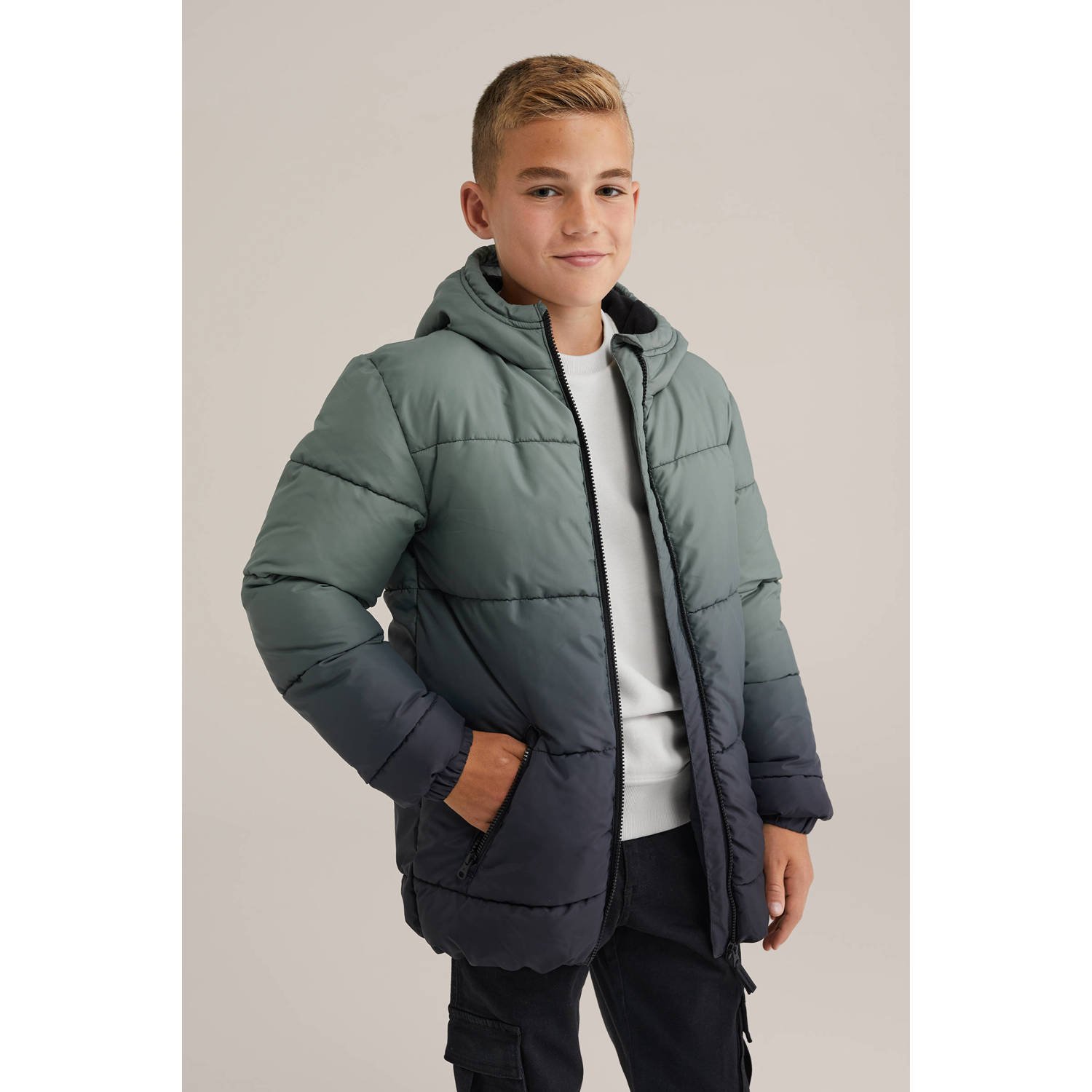 WE Fashion Blue Ridge winterjas grijsgroen