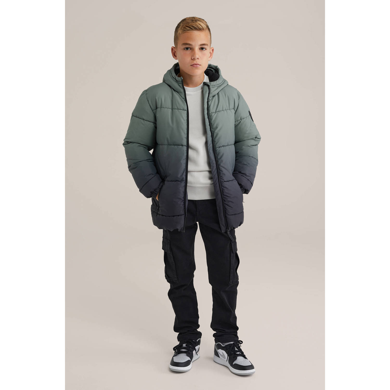 WE Fashion Blue Ridge winterjas grijsgroen