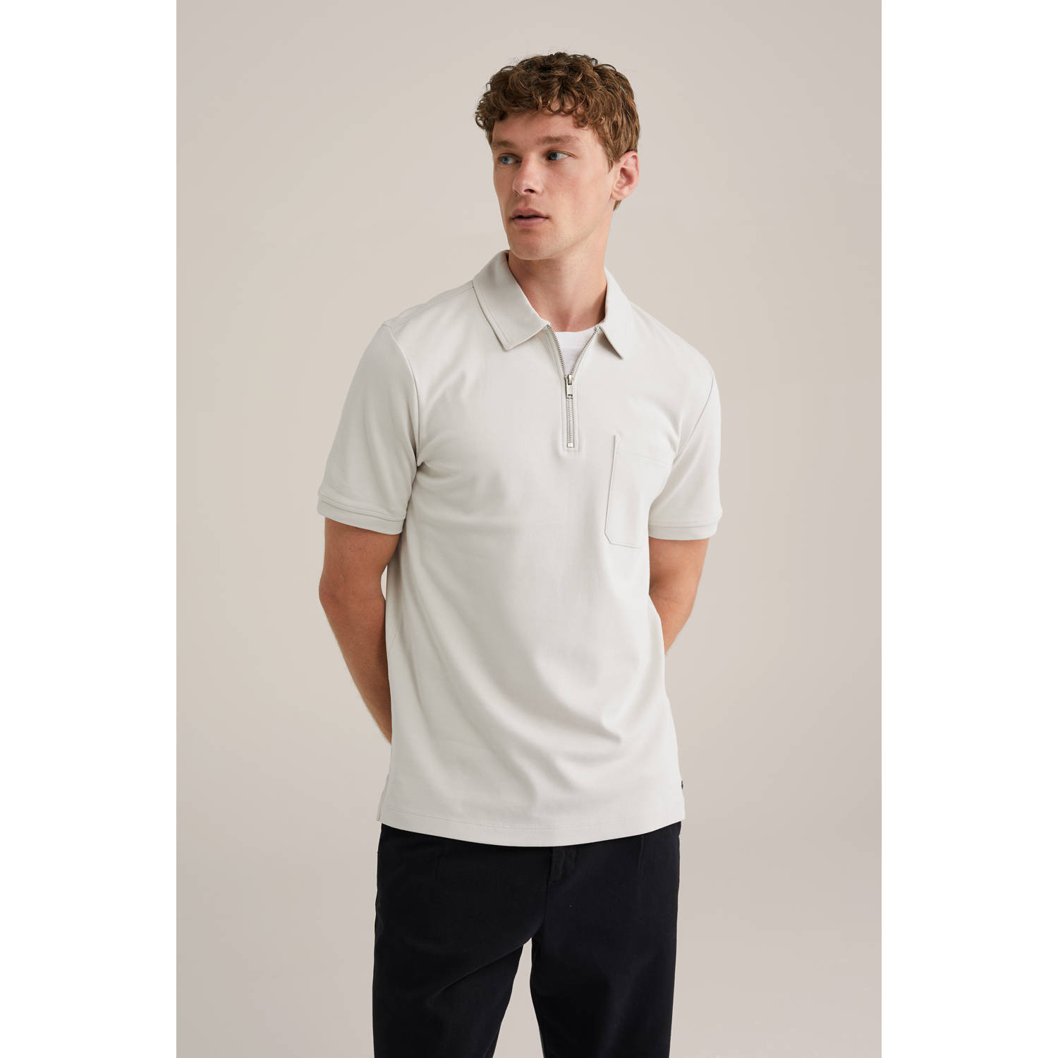 WE Fashion slim polo lichtgrijs