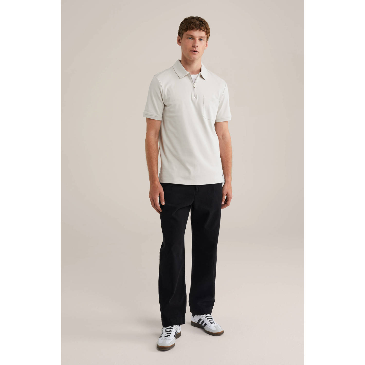 WE Fashion slim polo lichtgrijs