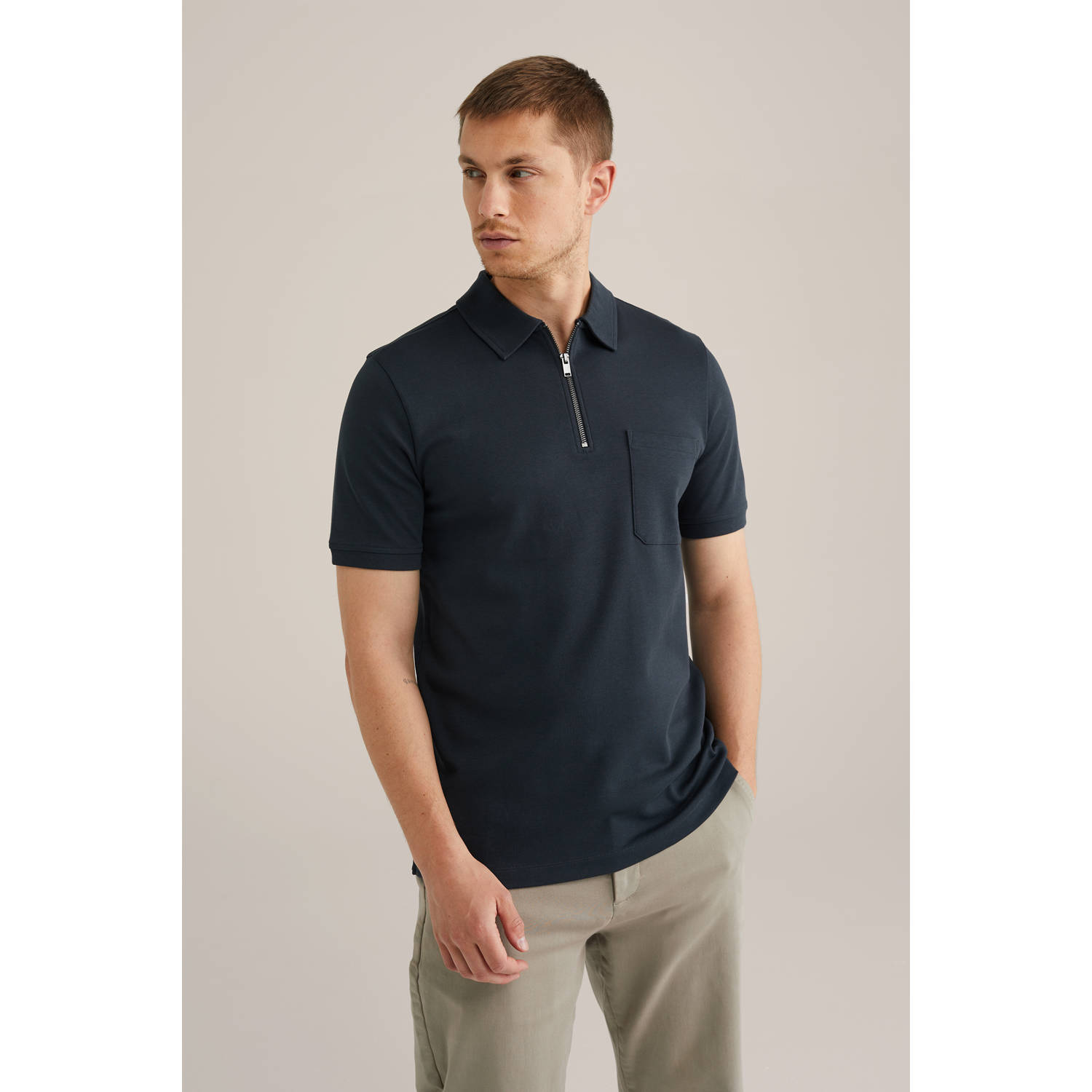 WE Fashion slim polo donkerblauw