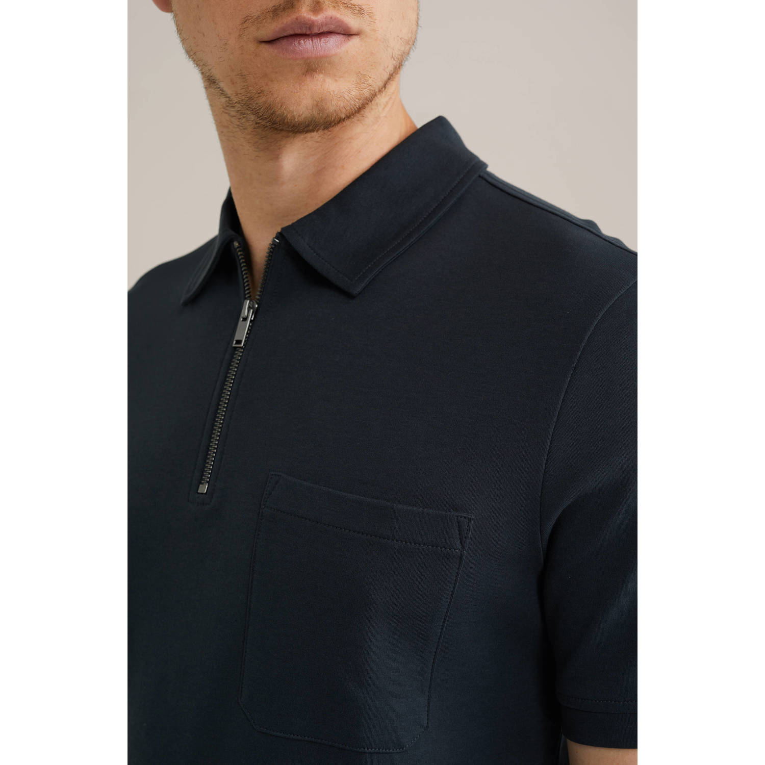 WE Fashion slim polo donkerblauw
