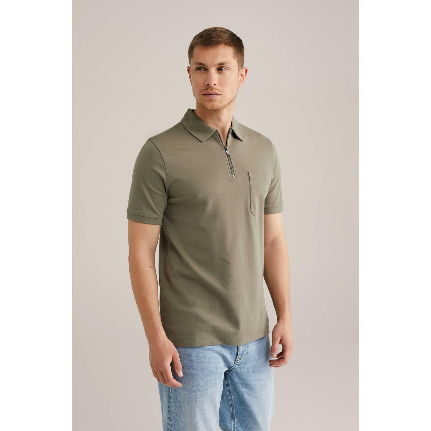 WE Fashion slim polo olijfgroen