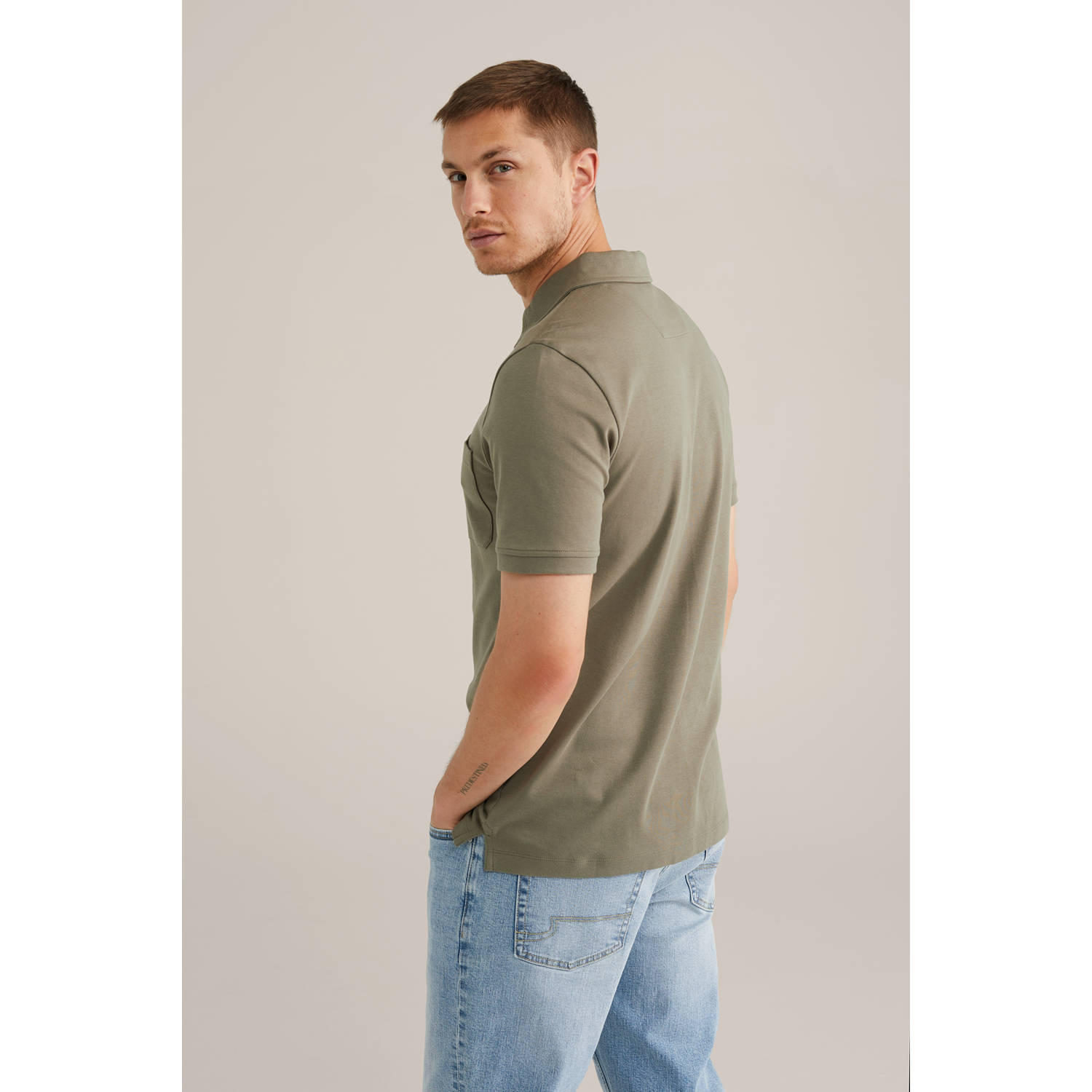 WE Fashion slim polo olijfgroen