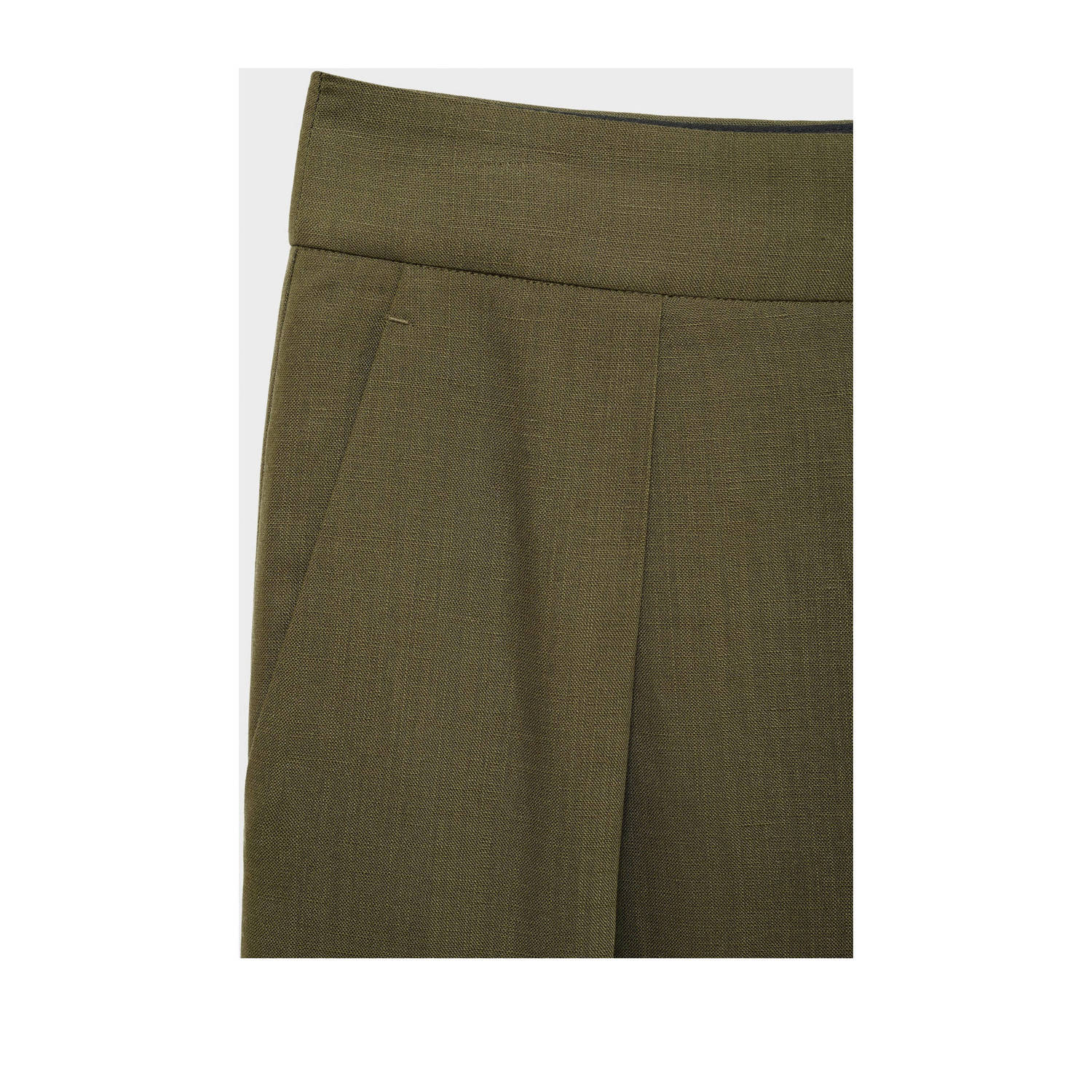Mango linnen wide leg high waist pantalon kaki