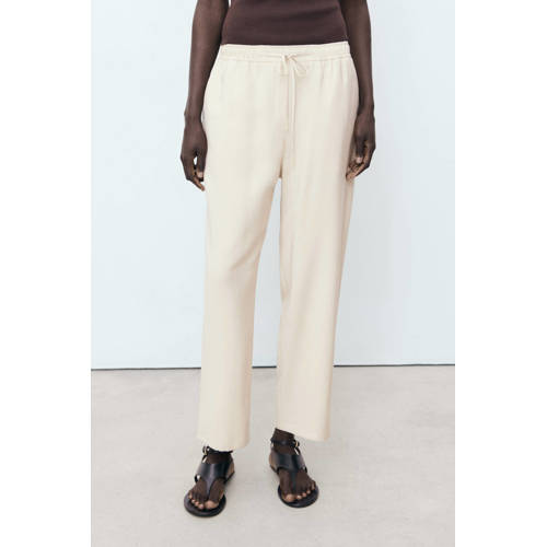 Mango straight regular waist broek beige afbeelding