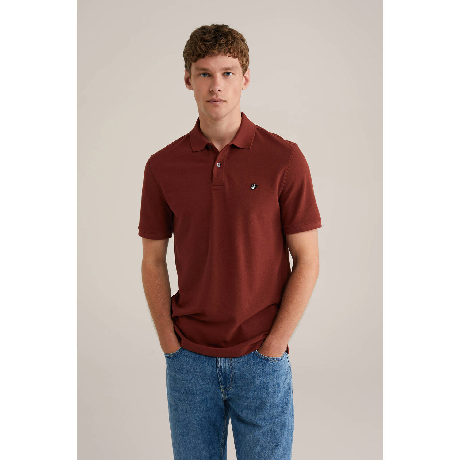 WE Fashion slim polo met textuur rood