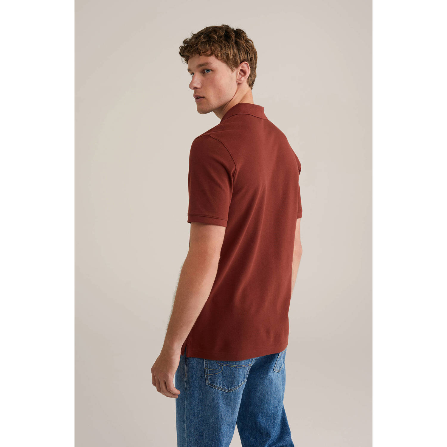 WE Fashion slim polo met textuur rood