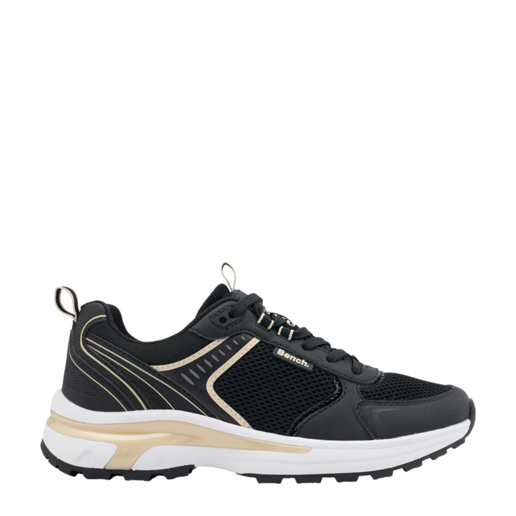 Zwarte dames Bench sneakers van textiel en imitatieleer met veters