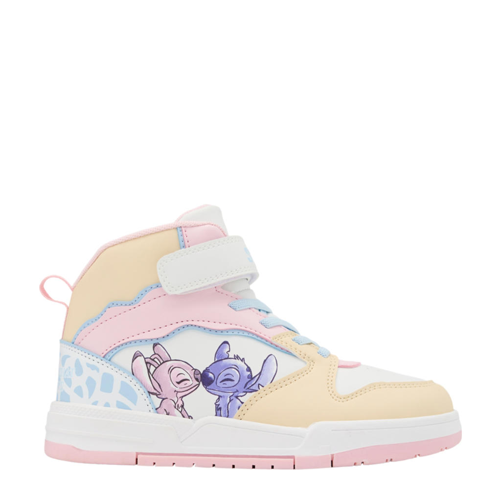 Lichtroze en lichtgele meisjes Stitch sneakers van imitatieleer