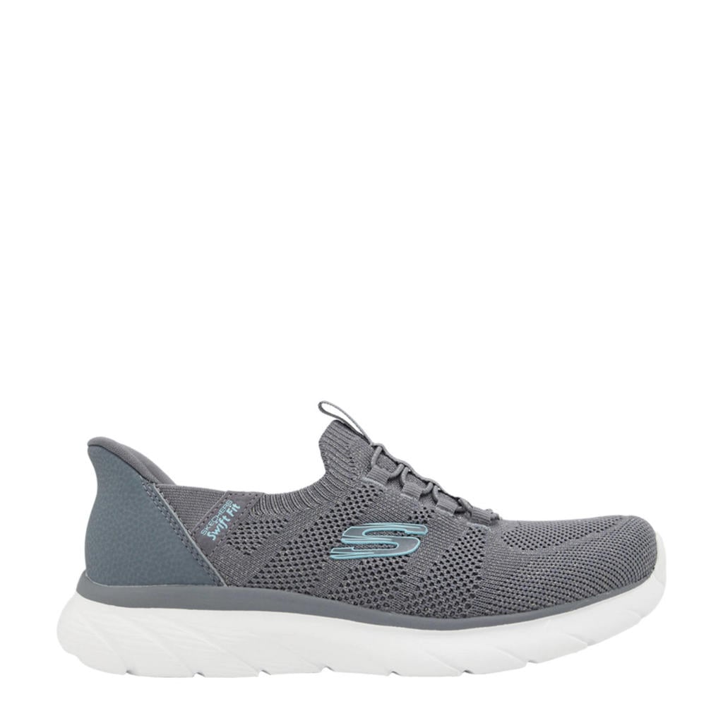Grijze dames Skechers Swift fit sneakers van textiel met elastische veters