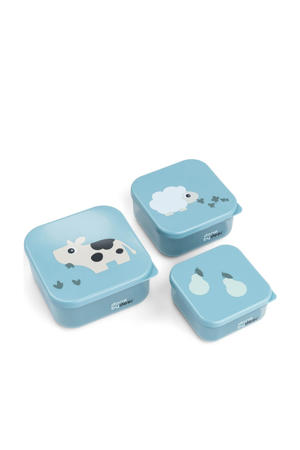 Snackdoos set 3 stuks Tiny farm - Blauw