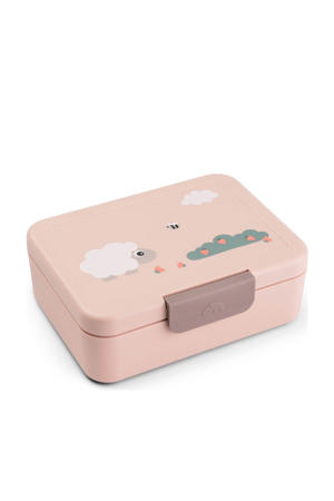 Broodtrommel met vakverdeling Tiny farm - Roze