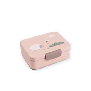 Broodtrommel met vakverdeling Tiny farm - Roze