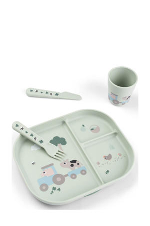 Foodie dinerset met zuignap Tiny farm - Groen