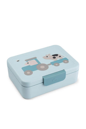 Broodtrommel met vakverdeling Tiny farm - Blauw