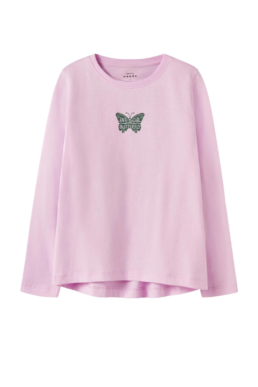 Roze meisjes NAME IT KIDS longsleeve van katoen met printopdruk, lange mouwen en ronde hals