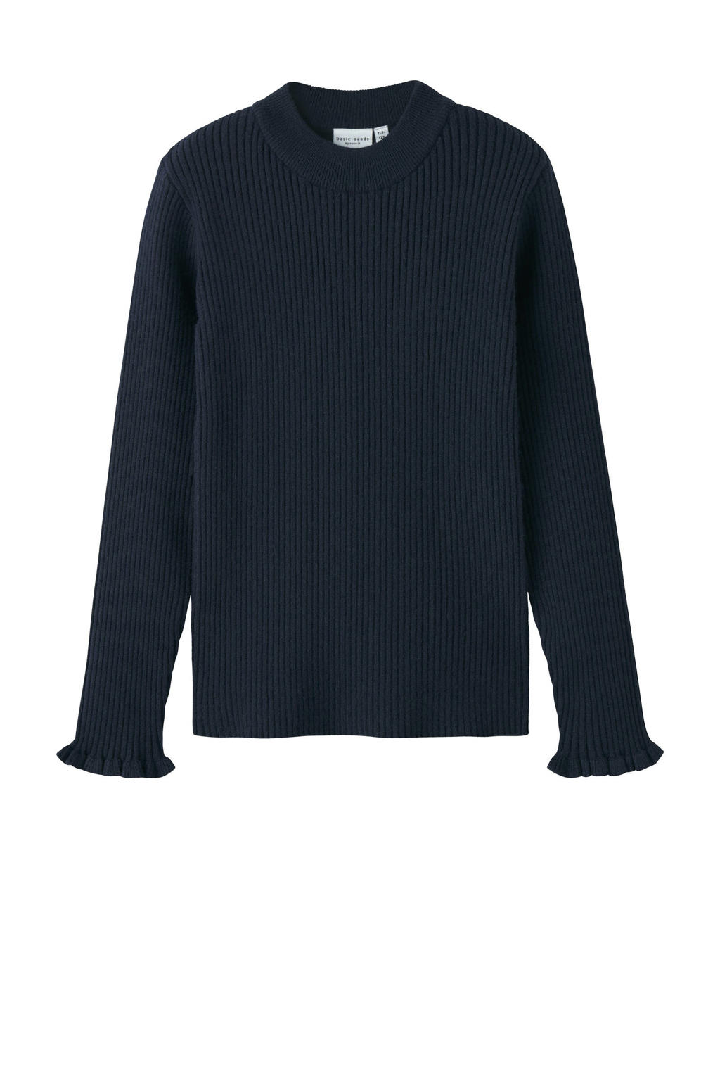 Donkerblauwe meisjes NAME IT KIDS longsleeve van viscose met effen, lange mouwen en ronde hals