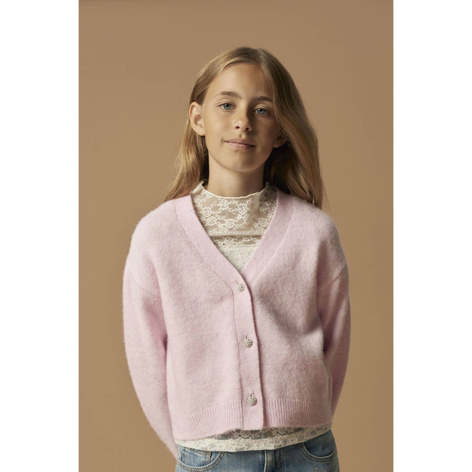 NAME IT KIDS cardigan lichtroze gebreid