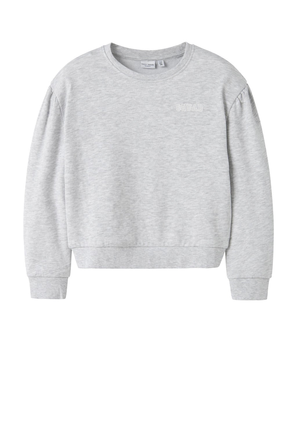 Grijs melange meisjes NAME IT KIDS sweater melange met tekst print, lange mouwen, ronde hals en geribde boorden