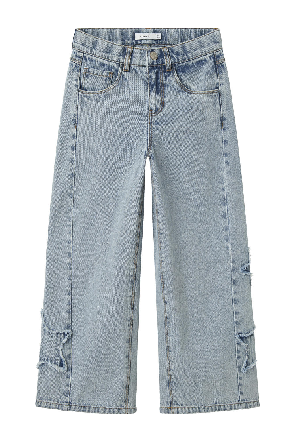 Light blue denim meisjes NAME IT KIDS baggy jeans van denim met regular waist, rits- en haaksluiting en effen