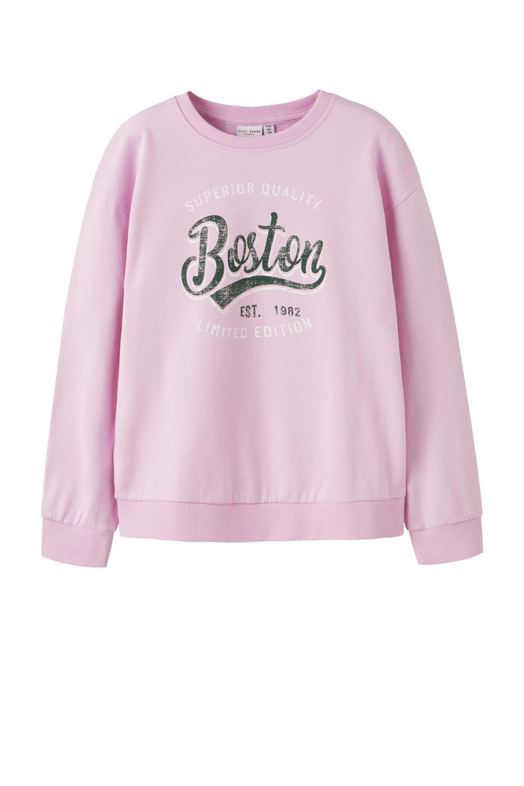 Roze meisjes NAME IT KIDS sweater met printopdruk, lange mouwen en ronde hals