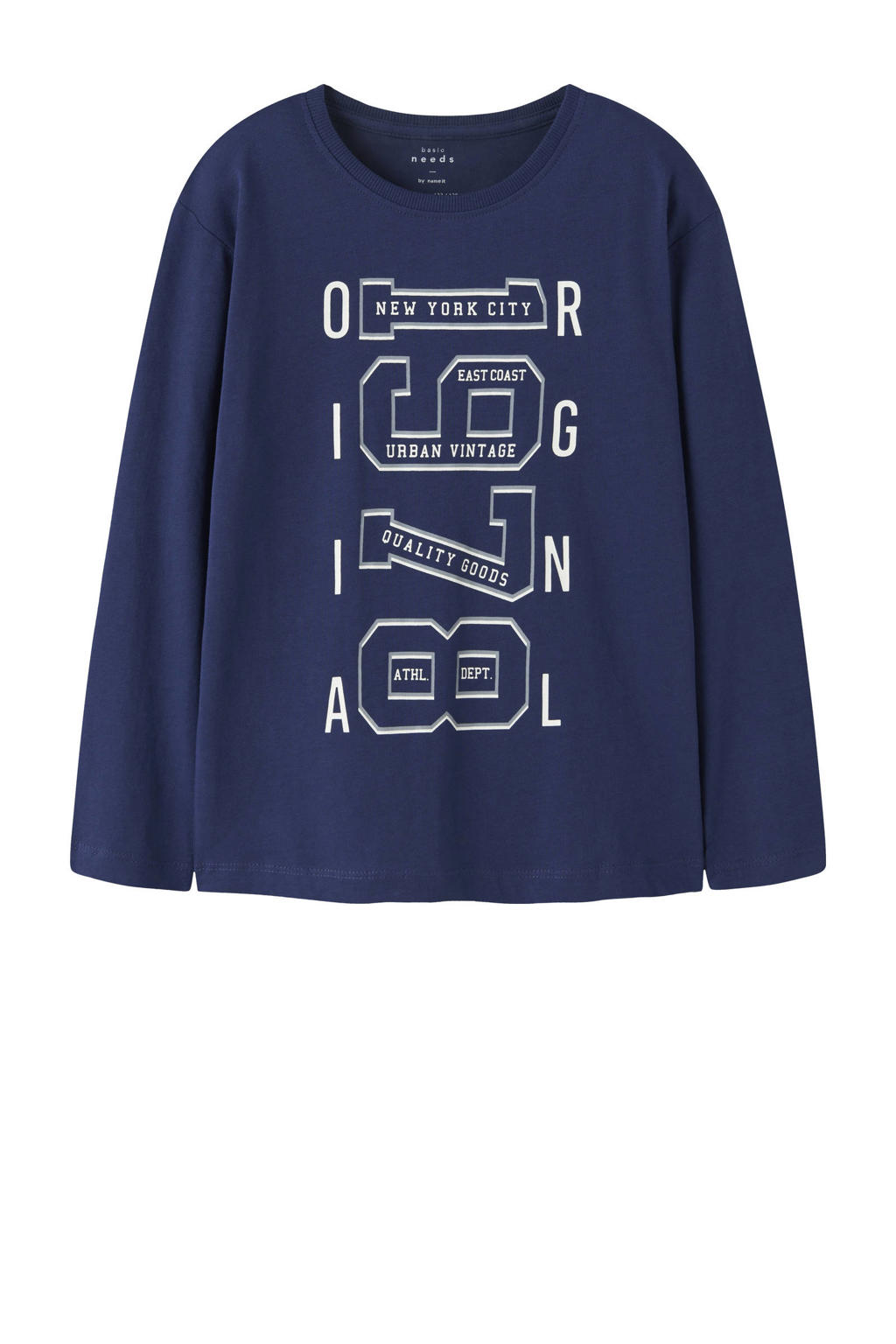 Donkerblauwe jongens NAME IT KIDS longsleeve van katoen met printopdruk, lange mouwen en ronde hals