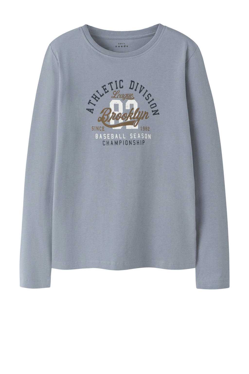 Grijsblauwe jongens NAME IT KIDS longsleeve blauw van stretchkatoen met printopdruk, lange mouwen en ronde hals
