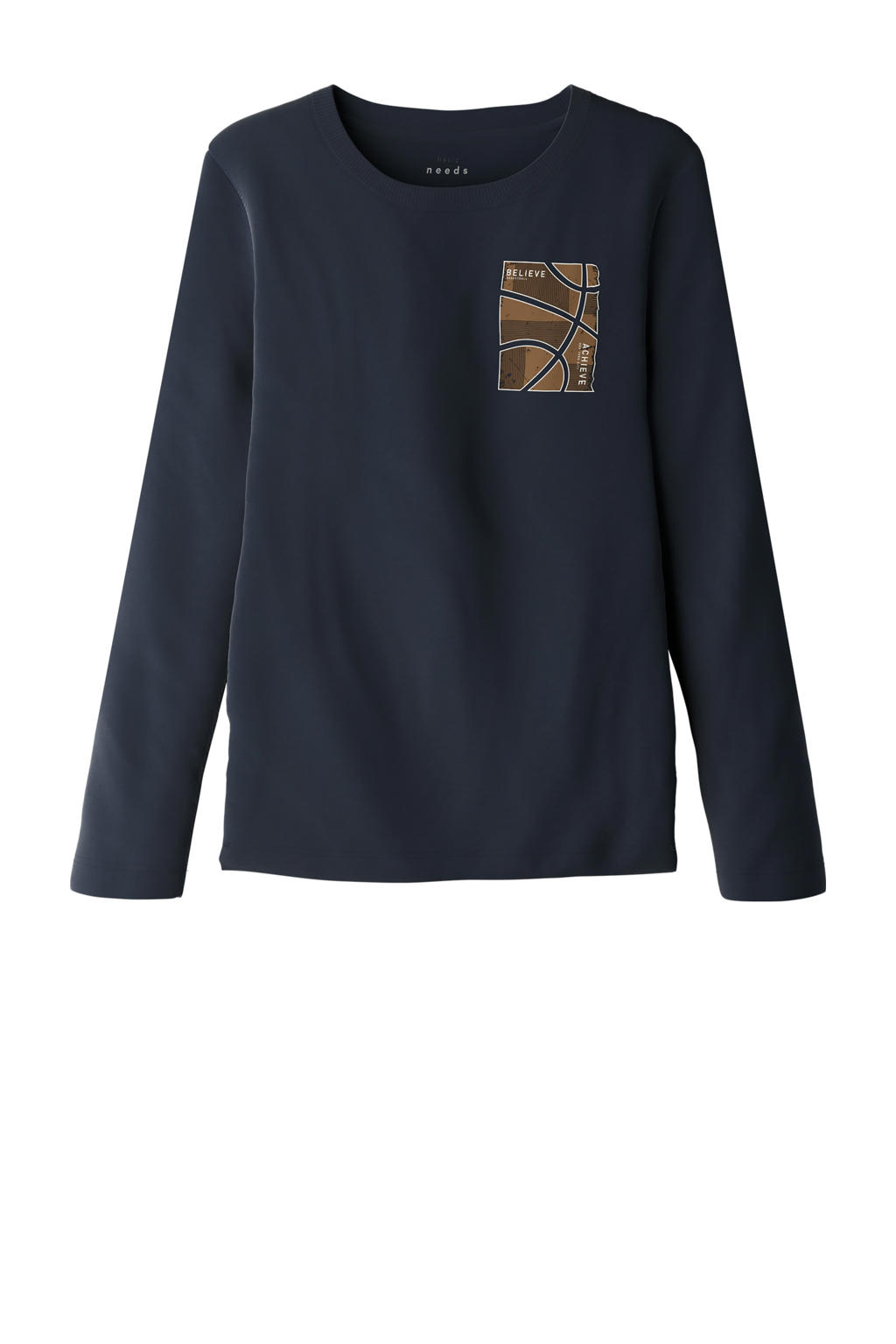 Donkerblauwe jongens NAME IT KIDS longsleeve diep van stretchkatoen met printopdruk, lange mouwen en ronde hals