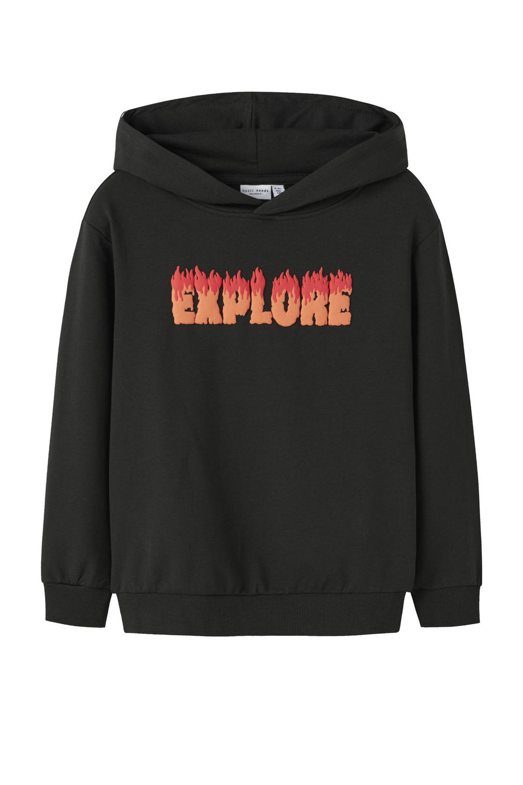 Zwarte jongens NAME IT KIDS hoodie van sweat materiaal met printopdruk, lange mouwen en capuchon
