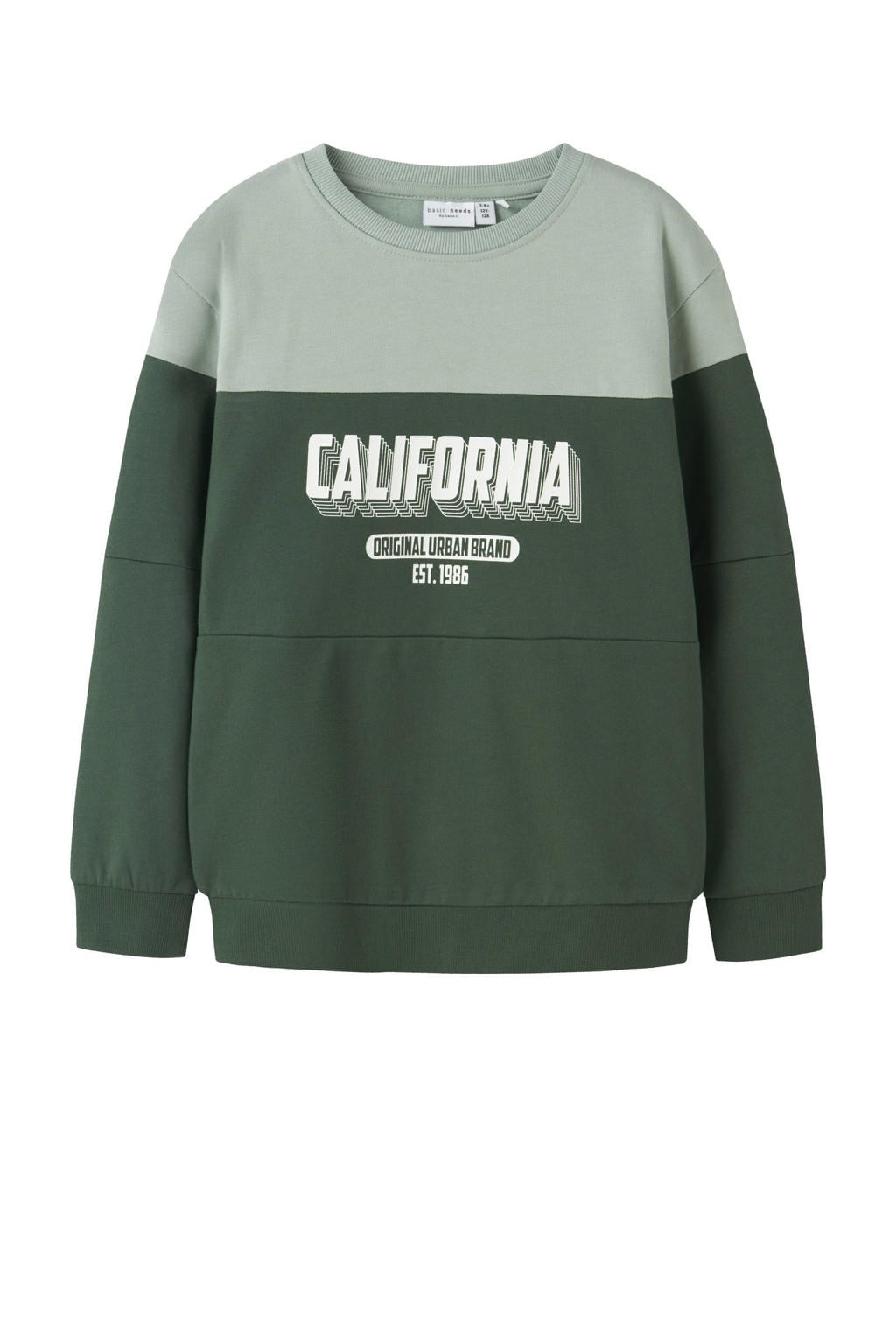 Groen en lichtgroene jongens NAME IT KIDS sweater van katoen met meerkleurige print, lange mouwen en ronde hals