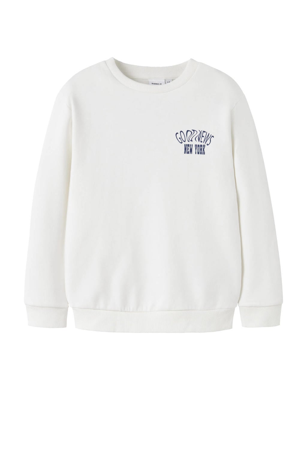 Witte jongens NAME IT KIDS sweater met backprint, lange mouwen, ronde hals en geribde boorden