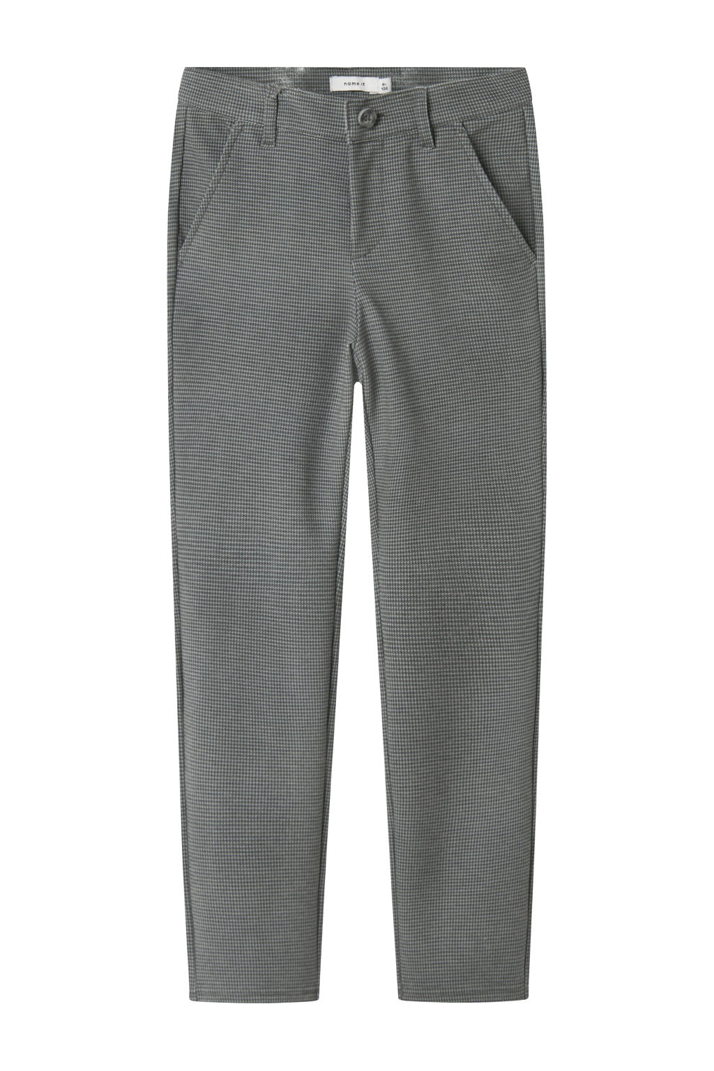 Grijs melange jongens NAME IT KIDS slim casual broek melange van polyester met regular waist en ruitenprint