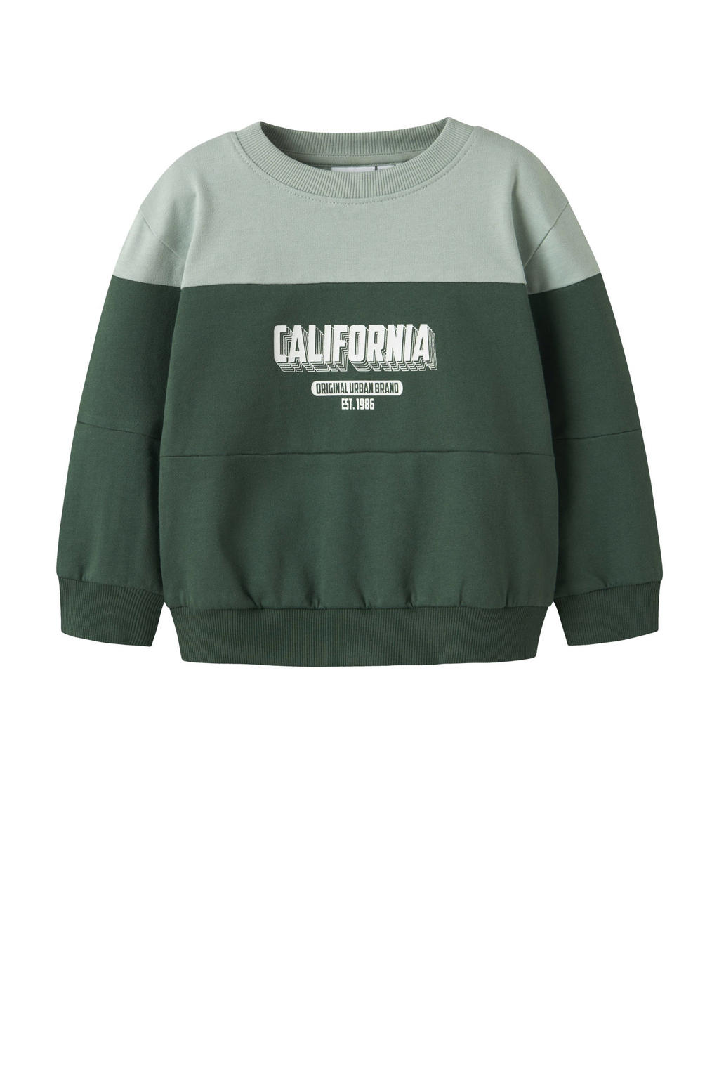 Groen en lichtgroene jongens NAME IT MINI sweater met meerkleurige print, lange mouwen en ronde hals