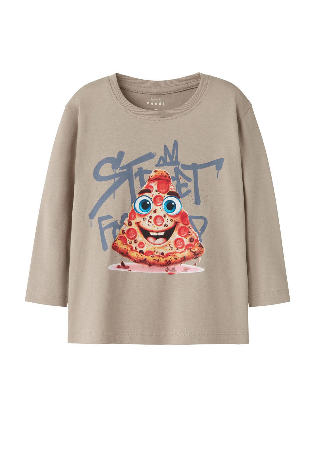Zandkleurige jongens NAME IT MINI longsleeve van katoen met printopdruk, lange mouwen en ronde hals