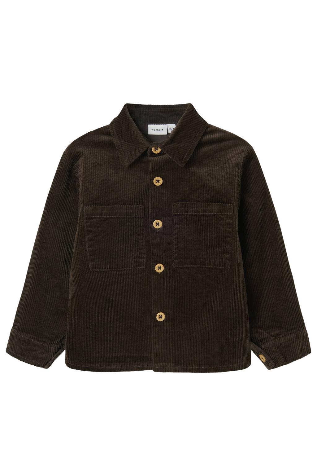 Donkerblauwe jongens NAME IT MINI corduroy overshirt met effen, lange mouwen, klassieke kraag en knoopsluiting