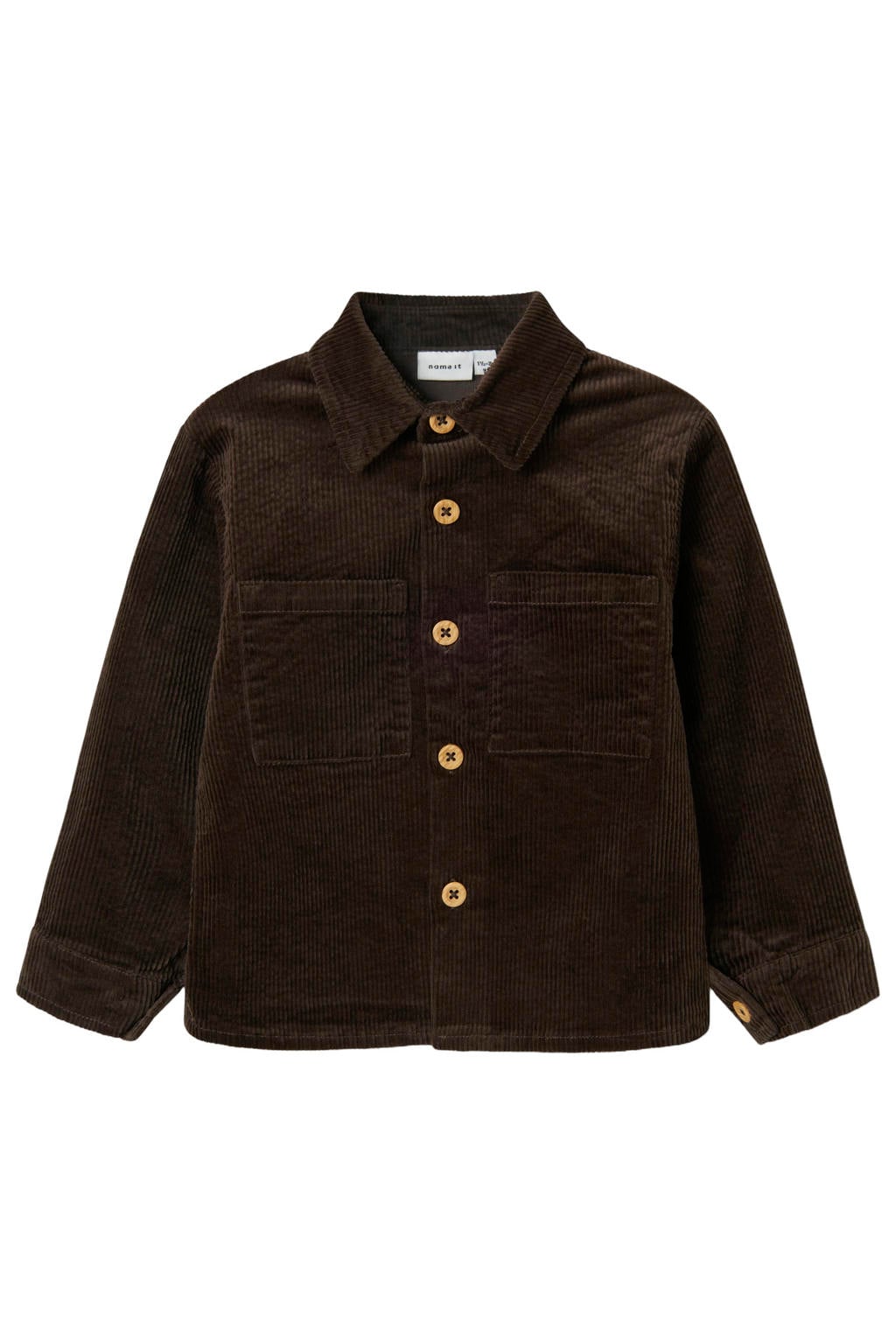 Donkerblauwe jongens NAME IT MINI corduroy overshirt met effen, lange mouwen, klassieke kraag en knoopsluiting