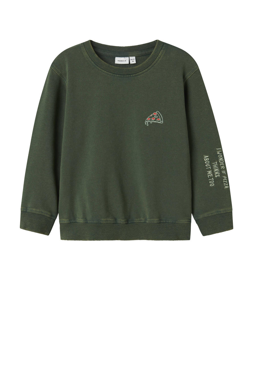 Groene jongens NAME IT MINI sweater met printopdruk, lange mouwen, ronde hals en geribde boorden