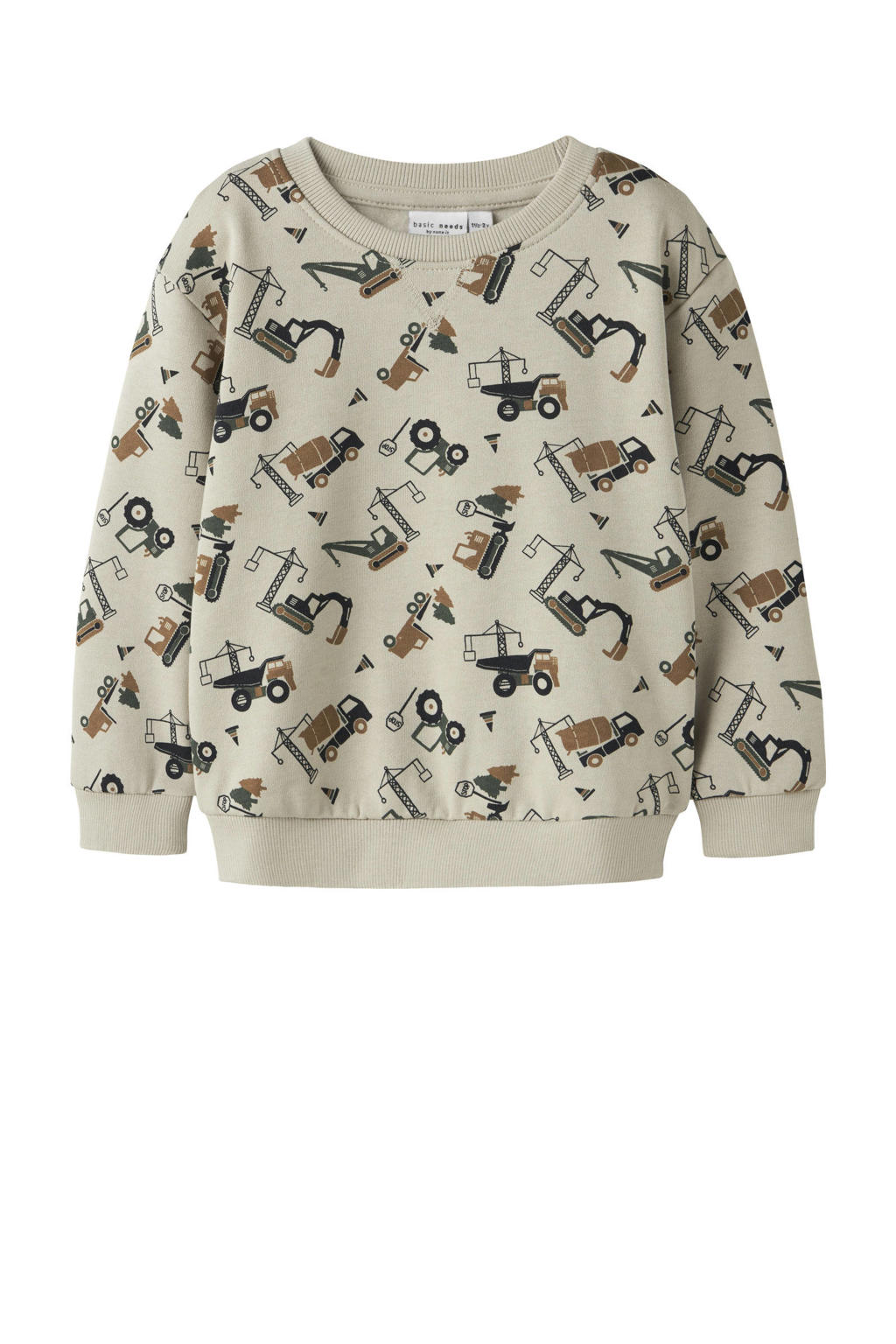 Zandkleurige jongens NAME IT MINI sweater met lange mouwen en ronde hals