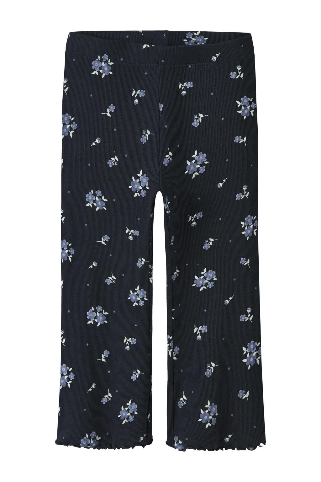Donkerblauwe meisjes NAME IT MINI flared legging van stretchkatoen met elastische tailleband en bloemenprint