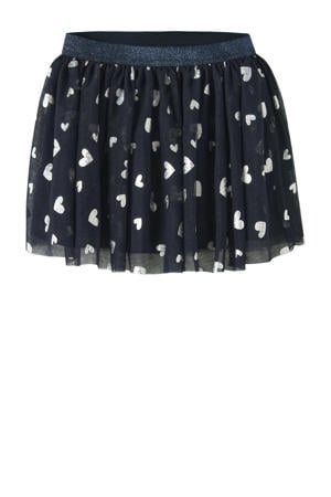 korte rok NMFVABOS met hartjes donkerblauw/zilver