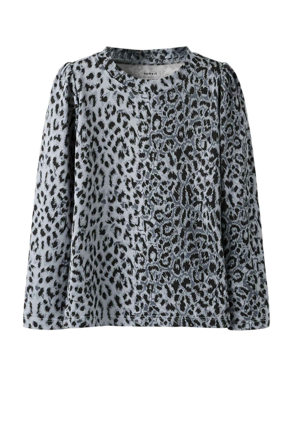 Grijze meisjes NAME IT MINI longsleeve van polyester met dierenprint, lange mouwen en ronde hals