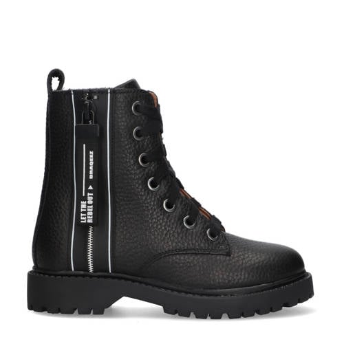 Braqeez Belle leren veterboots zwart afbeelding