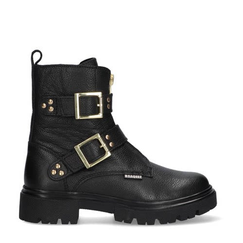 Braqeez Mila Moxie leren veterboots zwart afbeelding