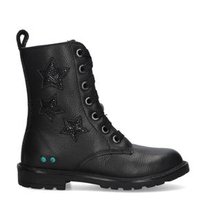 Hailee Happy leren veterboots zwart