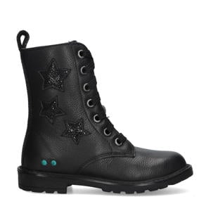 Hailee Happy leren veterboots zwart