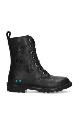 Hailee Happy leren veterboots zwart